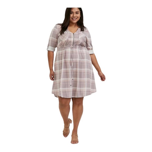 torrid Dresses & Skirts - Torrid Mini Challis Zip Front Plaid Shirt Dress